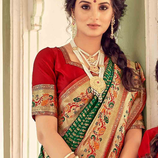 Emerald Green Woven Silk Banarasi Saree