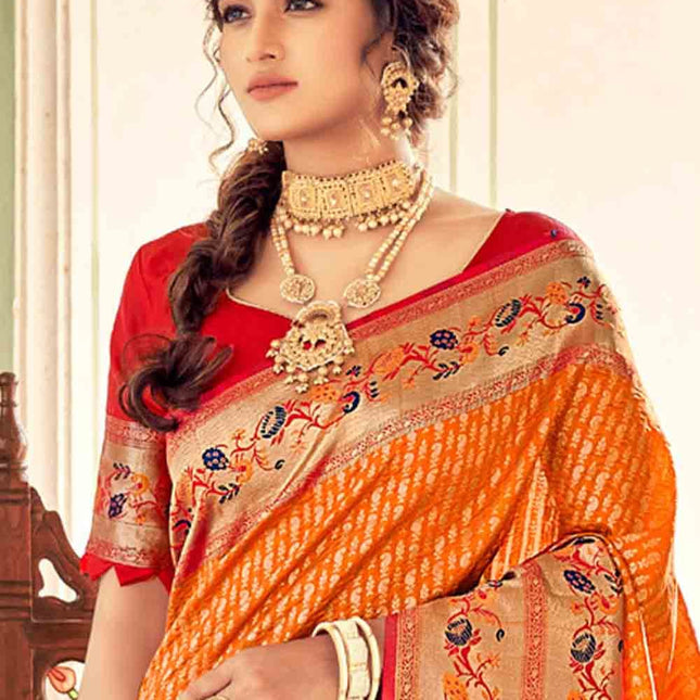 Tiger Orange Woven Silk Banarasi Saree