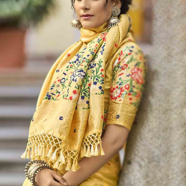 Bright Yellow Zari Woven Banarasi Silk Saree with Designer Pallu