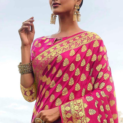 Pink Woven Zari Design Stylish Banarasi Silk Saree