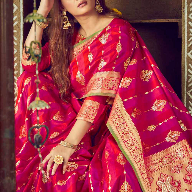 Blends Of Pink Woven Banarasi Silk Saree