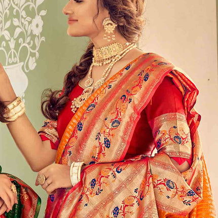 Tiger Orange Woven Silk Banarasi Saree