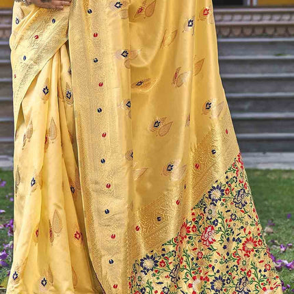 Bright Yellow Zari Woven Banarasi Silk Saree with Designer Pallu