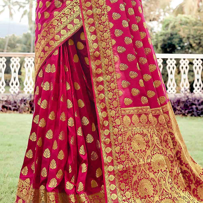 Pink Woven Zari Design Stylish Banarasi Silk Saree