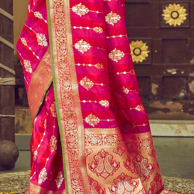 Blends Of Pink Woven Banarasi Silk Saree