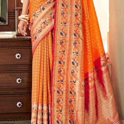 Tiger Orange Woven Silk Banarasi Saree