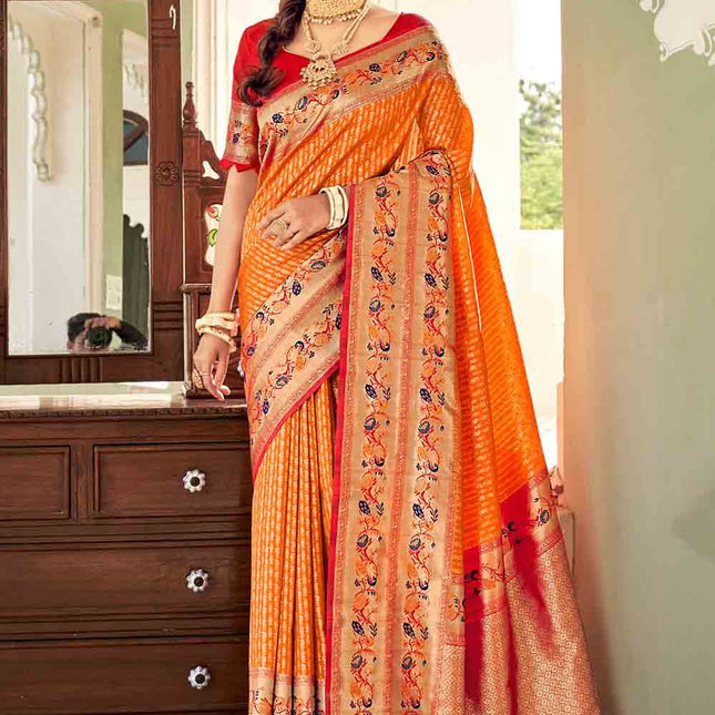 Tiger Orange Woven Silk Banarasi Saree
