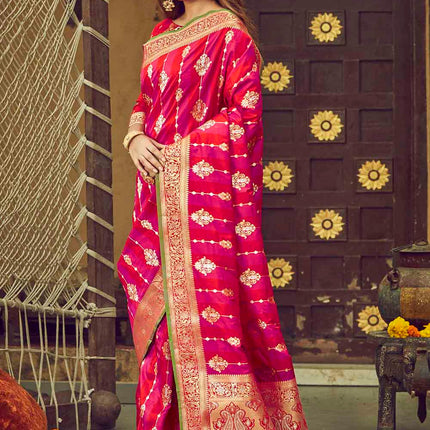 Blends Of Pink Woven Banarasi Silk Saree