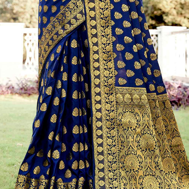 Blue Woven Zari Design Stylish Banarasi Silk Saree