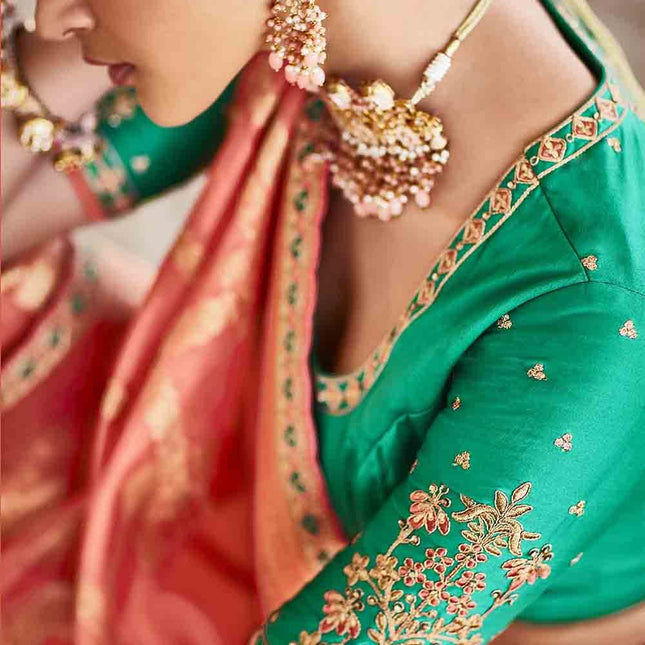 Rose Pink Woven Banarasi Silk Saree with Embroidered Blouse