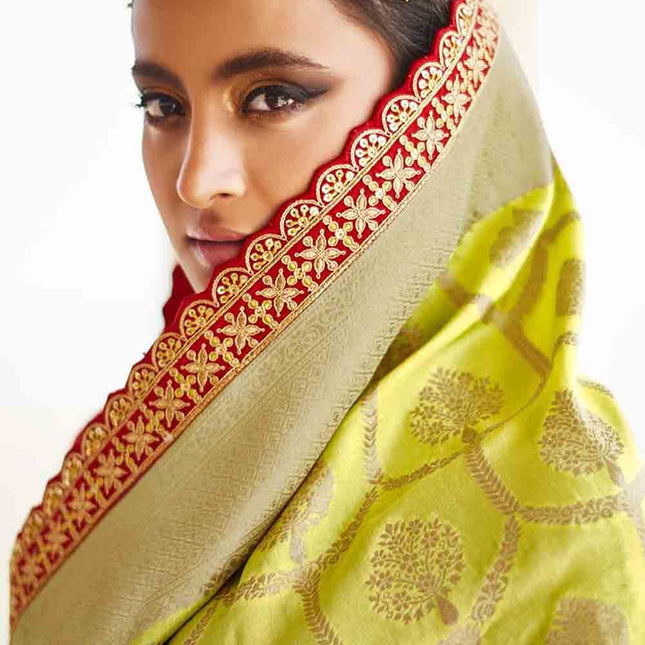 Green Woven Banarasi Silk Saree with Embroidered Blouse