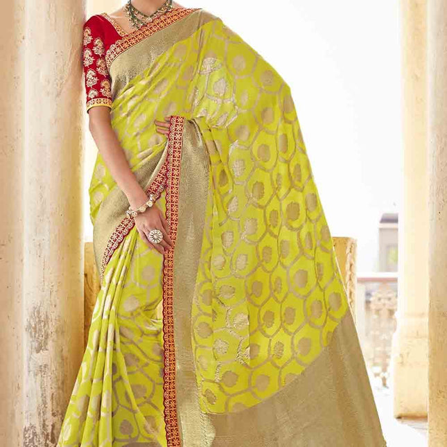 Green Woven Banarasi Silk Saree with Embroidered Blouse