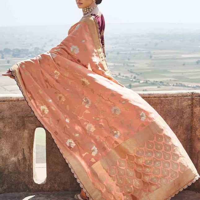 Light Pink Woven Banarasi Silk Saree with Embroidered Blouse