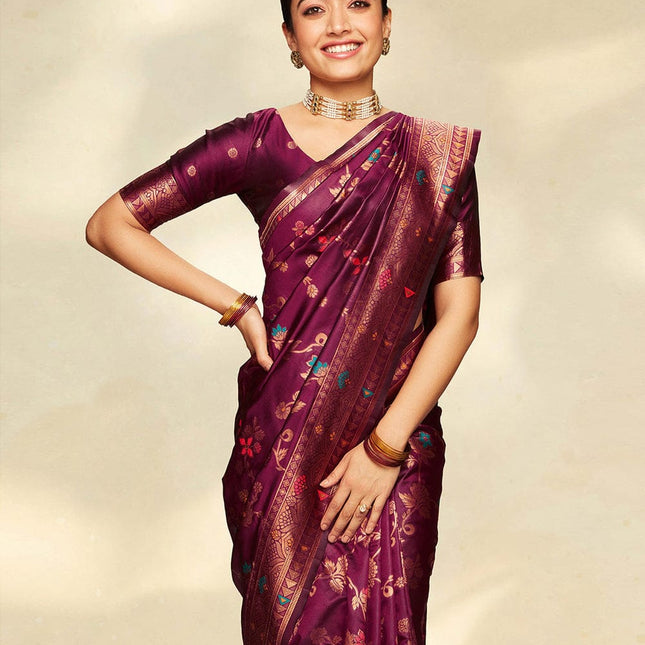 Wine Purple Woven Handloom Saree