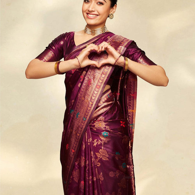 Wine Purple Woven Handloom Saree